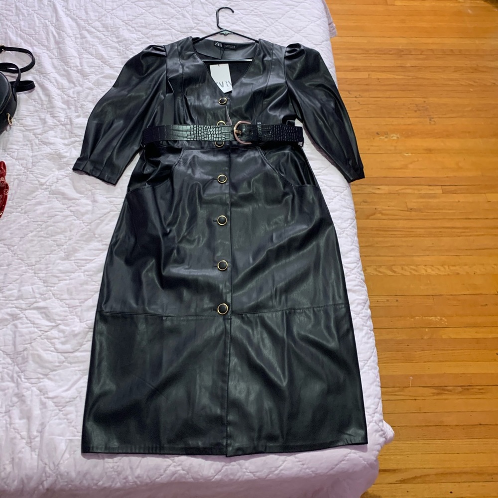 Zara Black Leather Dress with Belt